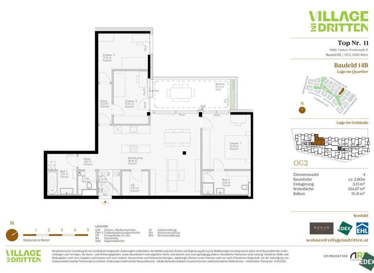 Wohnung zum Kauf - Erstbezug 849.000 € 4 Zimmer 104,9 m² 2. Geschoss Hilde-Güden-Promenade 9 Wien 1030