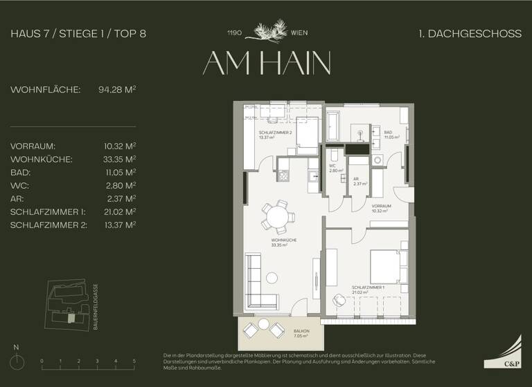 Wohnung zum Kauf - Erstbezug 990.000 € 3 Zimmer 94,3 m² 3. Geschoss Bauernfeldgasse Wien, Döbling / Wien 19., Döbling 1190