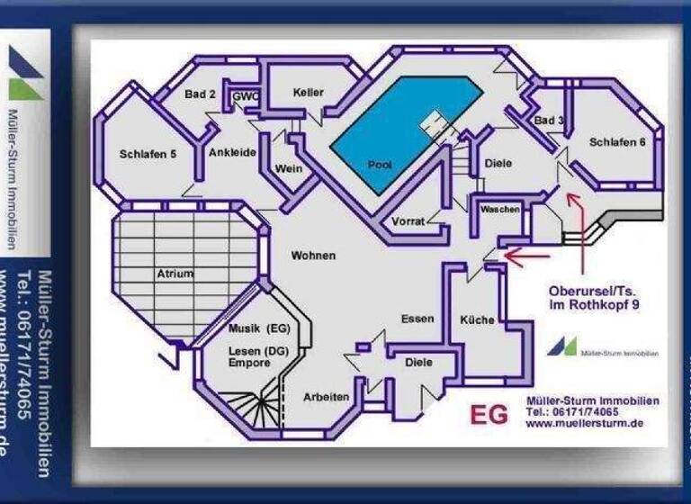 Haus zur Miete 5.000 € 6 Zimmer 270 m² 3.600 m² Grundstück Im Rothkopf 9 Oberursel 61440