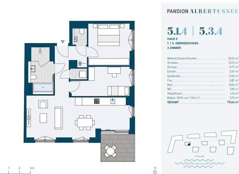 Wohnung zur Miete - Neubau 2.076 € 3 Zimmer 79,6 m²<br/>Wohnfläche 3.<br/>Geschoss 01.08.2025<br/>Verfügbarkeit Am Albertussee 43 Heerdt Düsseldorf 40549