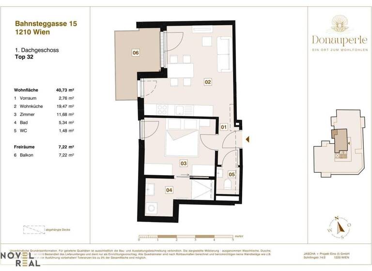 Wohnung zum Kauf - Erstbezug 335.000 € 2 Zimmer 40,7 m² 5. Geschoss Wien 1210