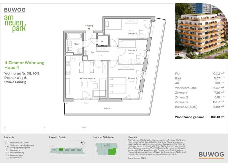 Wohnung zum Kauf 522.000 € 4 Zimmer 102,2 m²<br/>Wohnfläche 1.<br/>Geschoss Dösner Weg 8 Zentrum-Südost Leipzig 04103