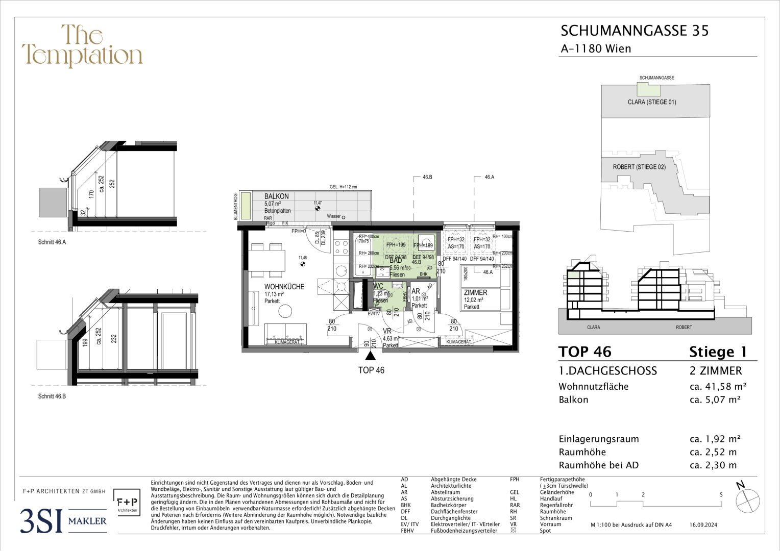 Wohnung zum Kauf 368.200 € 2 Zimmer 41,8 m²<br/>Wohnfläche 4.<br/>Geschoss Schumanngasse 35 Wien 1180