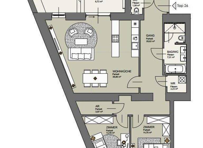 Terrassenwohnung zur Miete 2.425 € 3 Zimmer Wien 1030