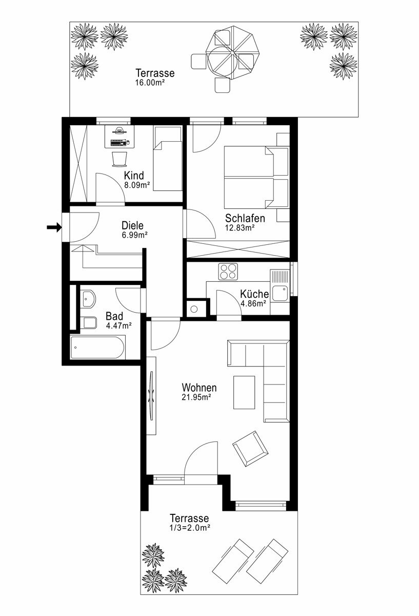 Terrassenwohnung zum Kauf 560.000 € 3 Zimmer 69 m²<br/>Wohnfläche EG<br/>Geschoss Waldtrudering München 81827