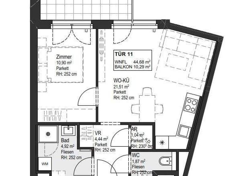 Wohnung zur Miete - Erstbezug 752 € 2 Zimmer 44,7 m² 1. Geschoss Wien 1150