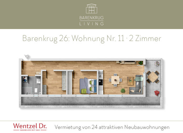 Wohnung zur Miete 1.213 € 2 Zimmer 61,3 m² frei ab 01.09.2026 Barenkrug 28 Farmsen-Berne Hamburg 22159