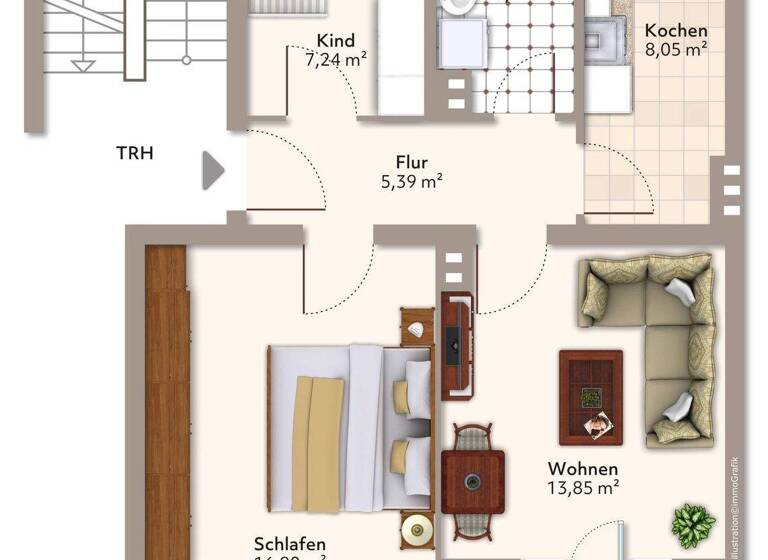 Wohnung zur Miete 412 € 3 Zimmer 58,9 m² 1. Geschoss frei ab sofort Hannoversche Straße 12 Stadtfeld West Magdeburg 39110