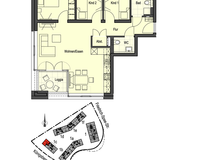 Wohnung zur Miete nur mit Wohnberechtigungsschein 1.020 € 4 Zimmer 91,1 m²<br/>Wohnfläche 1.<br/>Geschoss ab sofort<br/>Verfügbarkeit Königsberger Str. 1c Sanderau Würzburg 97072