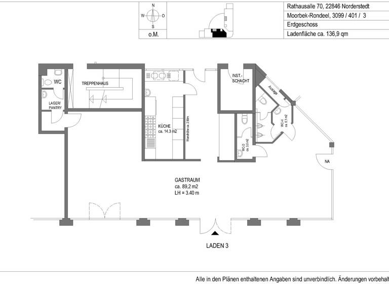 Restaurant zur Miete provisionsfrei 136,3 m² Gastrofläche Rathausallee 70 Garstedt Norderstedt 22846