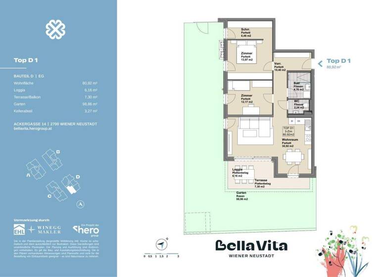 Wohnung zum Kauf provisionsfrei 336.603 € 3 Zimmer 80,9 m² EG Ackergasse 14 Wiener Neustadt 2700