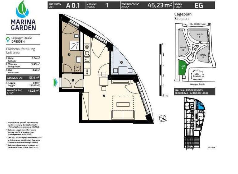 Studio zur Miete - Erstbezug 865 € 1 Zimmer 45,2 m² EG frei ab sofort Leipziger Str. 35 Leipziger Vorstadt Dresden 01097