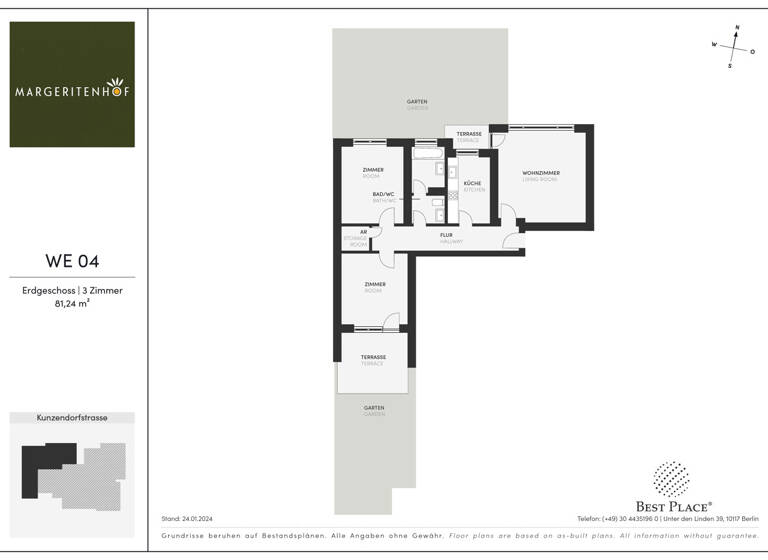 Wohnung zum Kauf provisionsfrei 369.000 € 3 Zimmer 81,2 m² EG Kunzendorfstraße 2 Zehlendorf Berlin 14165