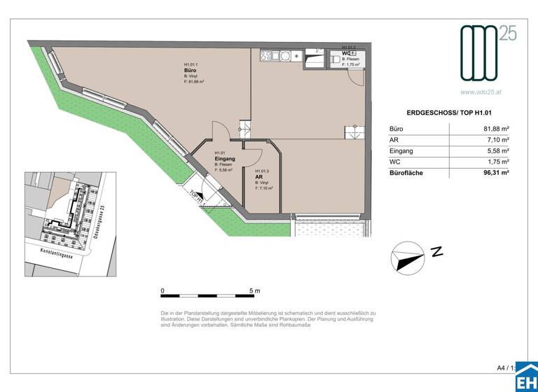 Büro zur Miete - Erstbezug 1.445 € 1 Zimmer 96,3 m² Bürofläche Odoakergasse 25 Wien 1160