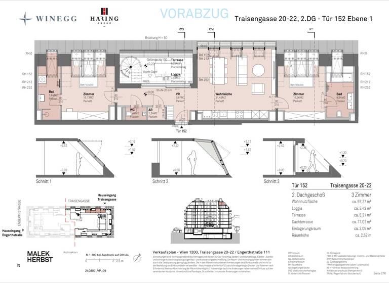 Wohnung zum Kauf - Erstbezug 1.079.600 € 3 Zimmer 97,3 m² 8. Geschoss Traisengasse 20-22 Wien 1200