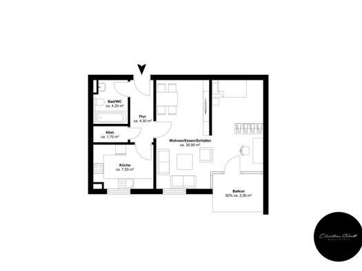 Wohnung zur Miete 570 € 1,5 Zimmer 51,5 m² 1. Geschoss Rathenaustraße 6 Markkleeberg Markkleeberg 04416