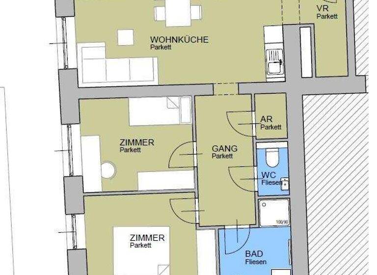 Wohnung zur Miete - Erstbezug 629 € 3 Zimmer 1. Geschoss Stockerau 2000