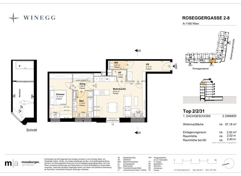 Wohnung zum Kauf - Erstbezug 474.000 € 2 Zimmer 67,2 m² 6. Geschoss Roseggergasse 2-8 Wien 1160