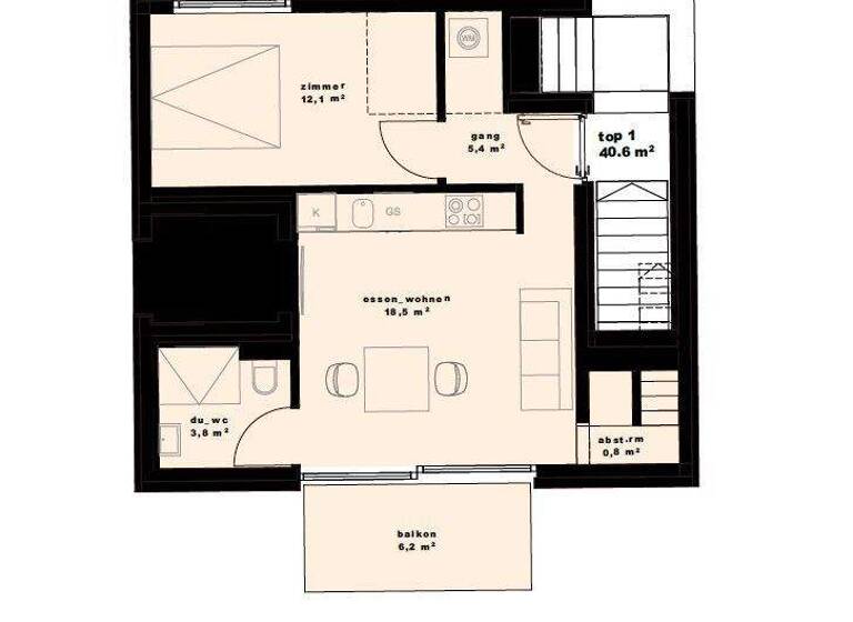 Wohnung zur Miete 980 € 2 Zimmer 40,6 m² 1. Geschoss Zirl 6170