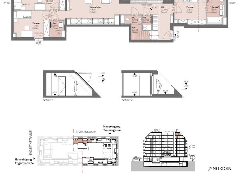 Wohnung zum Kauf - Erstbezug 1.094.800 € 4 Zimmer 113,4 m² 8. Geschoss frei ab 30.06.2028 Traisengasse 20-22 Wien 1200