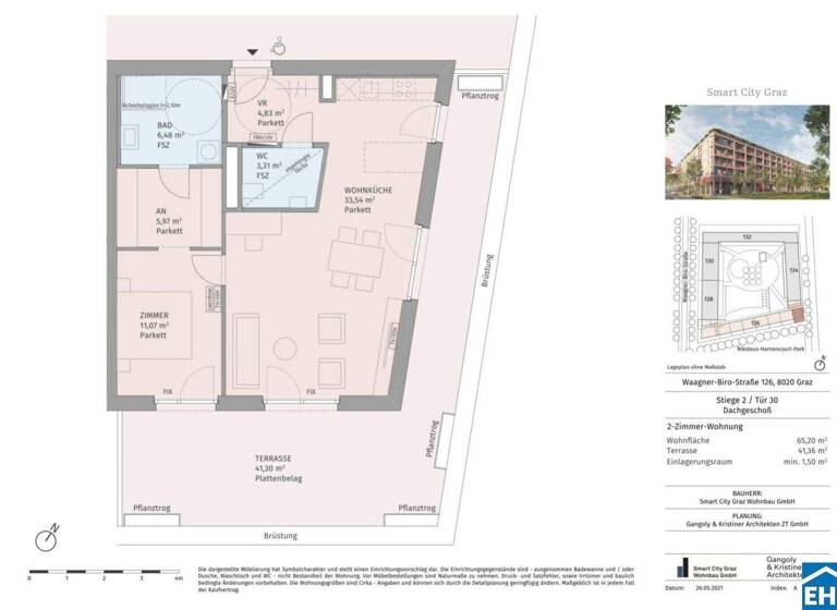 Wohnung zur Miete 858 € 2 Zimmer 65,2 m² frei ab 01.04.2026 Waagner-Biro-Straße Lend Graz 8020