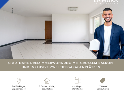 Wohnung zum Kauf 273.000 € 3 Zimmer 87,8 m² 2. Geschoss Zeppelinstraße 41 Bad Säckingen 79713
