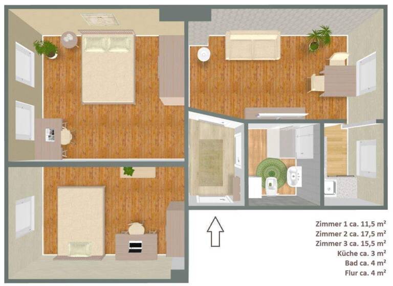 Wohnung zur Miete 665 € 3 Zimmer 60,4 m² 3. Geschoss Pfännerhöhe 32 Innenstadt Halle (Saale) 06110
