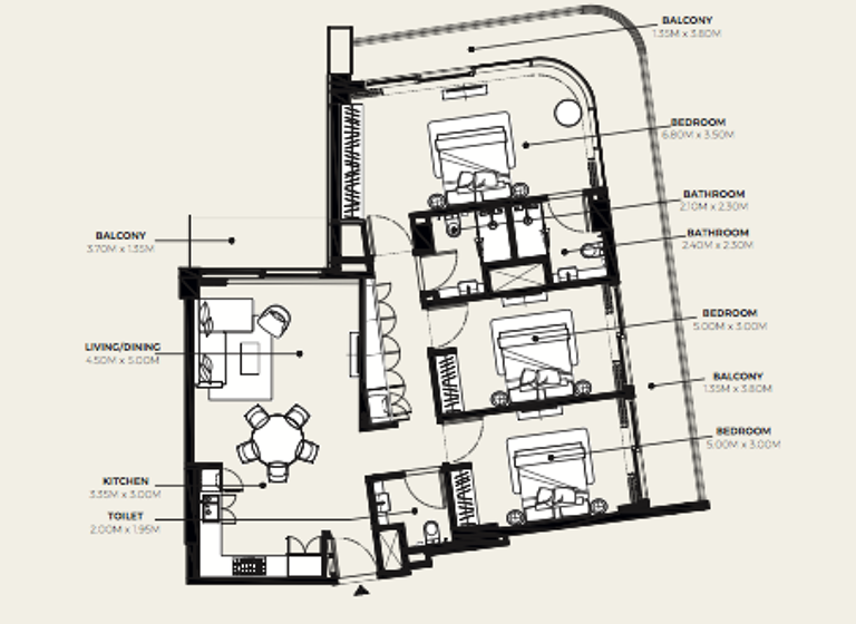 Wohnung zum Kauf - Erstbezug 552.885 € 4 Zimmer 161,8 m² Downtown Street Dubai
