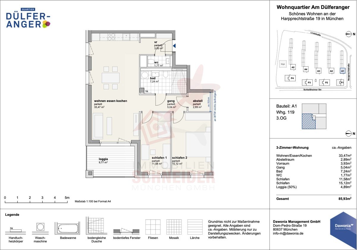 Wohnung zur Miete 1.799 € 3 Zimmer 85,9 m²<br/>Wohnfläche 3.<br/>Geschoss Hasenbergl-Lerchenau Ost München 80933