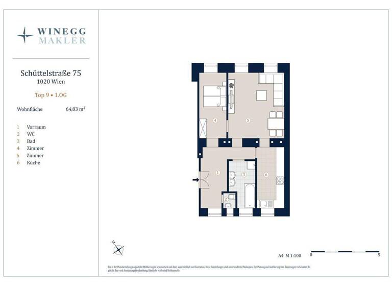 Wohnung zum Kauf 285.000 € 3 Zimmer 64,8 m² 1. Geschoss Schüttelstraße Wien 1020
