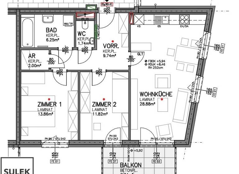 Wohnung zur Miete - Erstbezug 875 € 3 Zimmer 74,3 m² 1. Geschoss frei ab sofort Am Bahndamm Eisenstadt 7000