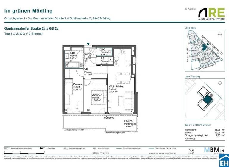 Wohnung zum Kauf - Erstbezug provisionsfrei 408.421 € 3 Zimmer 65,3 m² 2. Geschoss Guntramsdorfer Straße 2a Mödling 2340