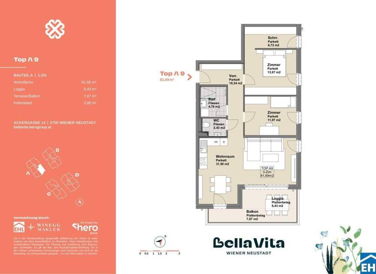 Wohnung zum Kauf - Erstbezug 349.900 € 3 Zimmer 81,7 m² 1. Geschoss Ackergasse Wiener Neustadt 2700