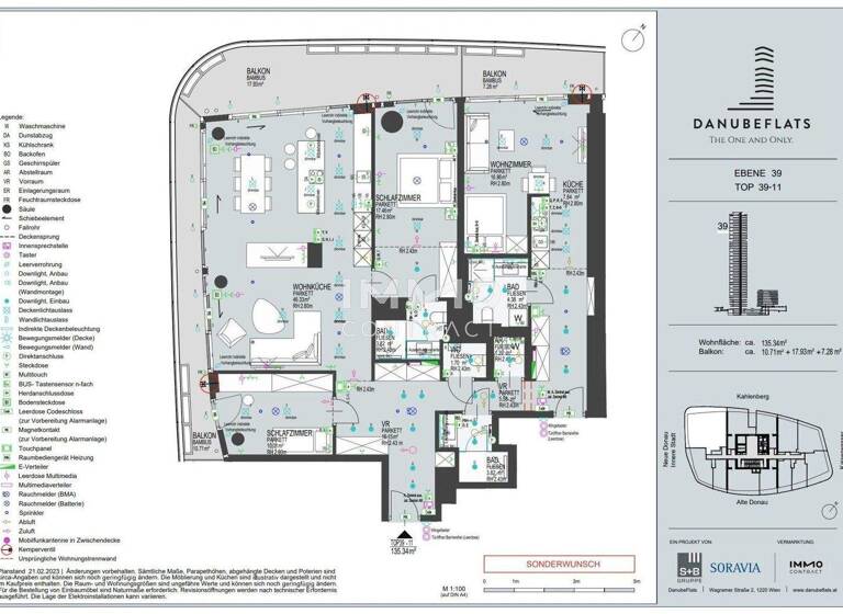 Wohnung zur Miete - Erstbezug 4.720 € 4 Zimmer 135,3 m² 39. Geschoss frei ab sofort Wien 1220