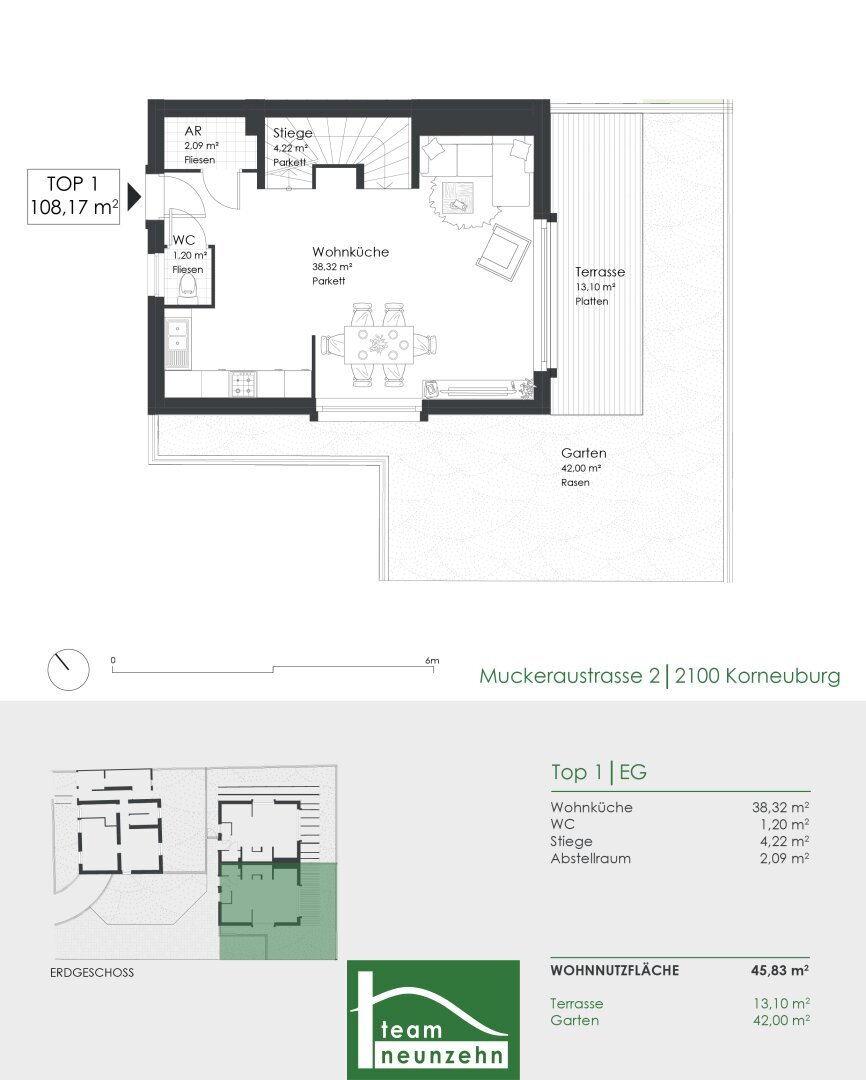 Doppelhaushälfte zum Kauf 495.000 € 4 Zimmer 108,9 m²<br/>Wohnfläche Muckeraustraße 11 Korneuburg 2100