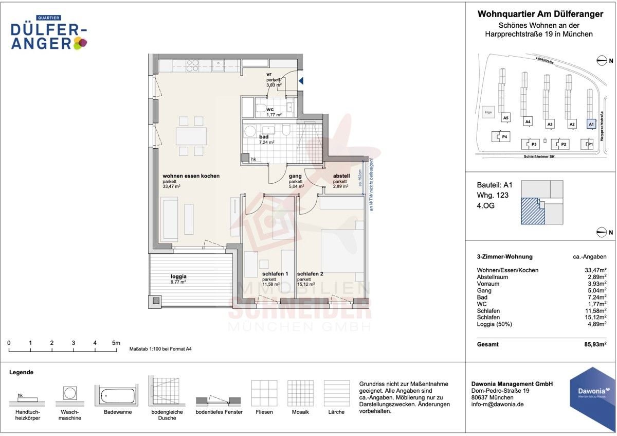 Wohnung zur Miete 1.799 € 3 Zimmer 85,9 m²<br/>Wohnfläche 4.<br/>Geschoss Hasenbergl-Lerchenau Ost München 80933