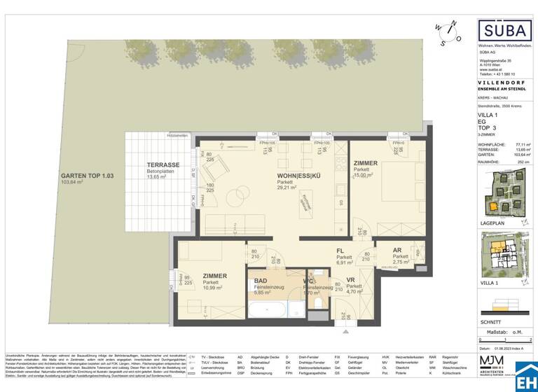 Wohnung zum Kauf - Erstbezug 490.000 € 3 Zimmer 77,1 m² EG Steindlstraße Krems an der Donau 3500