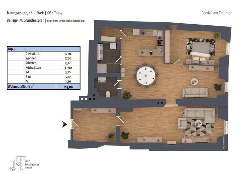 Wohnung zur Miete - Erstbezug 811 € 2 Zimmer 105,8 m² 1. Geschoss Traungasse Wels 4600