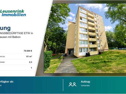 Wohnung zum Kauf 79.000 € 2,5 Zimmer 61 m² 7. Geschoss Horsthausen Herne 44628