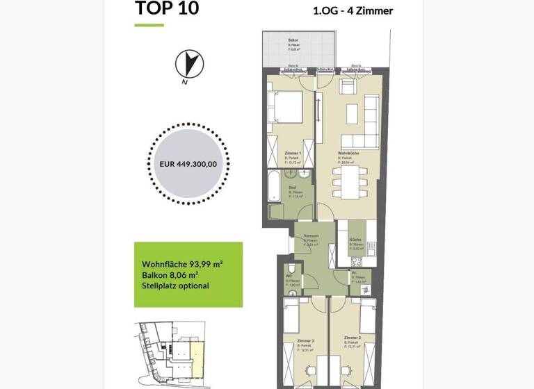 Wohnung zum Kauf provisionsfrei 449.300 € 4 Zimmer 94 m² 1. Geschoss Hauptstraße 89 Kritzendorf 3420