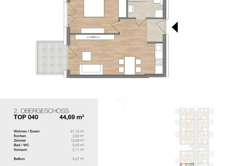 Wohnung zur Miete 635 € 2 Zimmer 45 m² 2. Geschoss Eggenberger Allee 10 Eggenberg Graz 8020