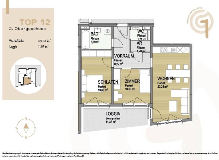 Wohnung zum Kauf - Erstbezug 314.000 € 3 Zimmer 64,8 m² 2. Geschoss Gartenstraße 1 Perg 4320