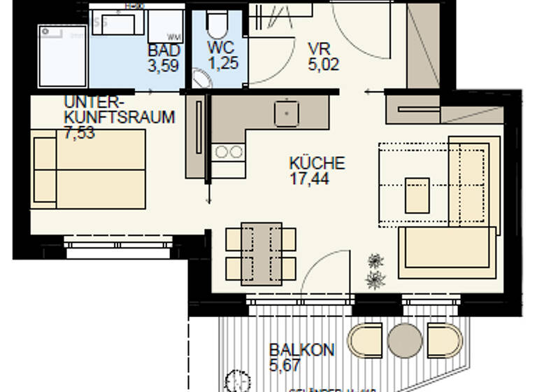 Studio zum Kauf - Erstbezug 280.692 € 2 Zimmer 34,8 m² 6. Geschoss Wien, Brigittenau 1200