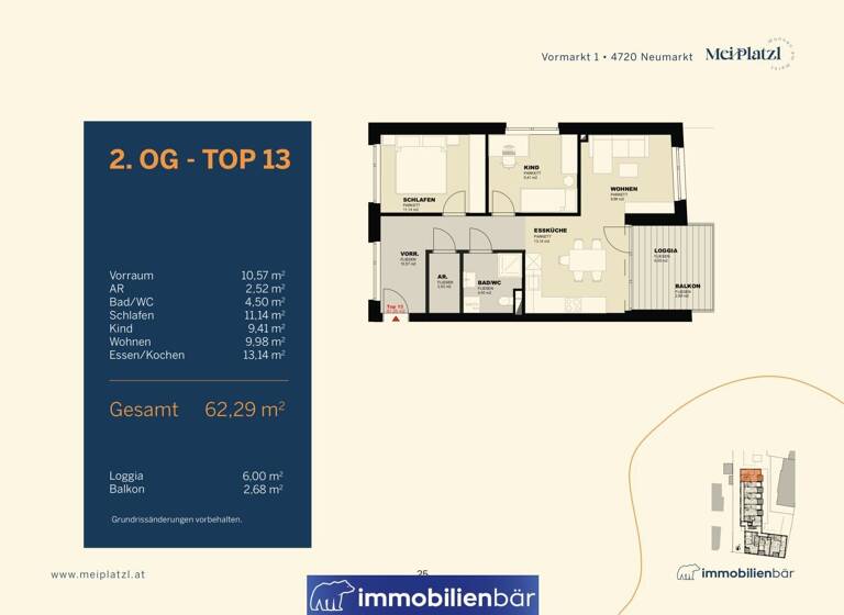 Wohnung zum Kauf - Erstbezug 266.481 € 3 Zimmer 61,3 m² 2. Geschoss Neumarkt im Hausruckkreis 4720