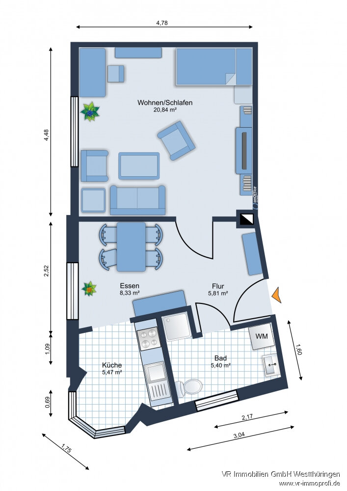 Wohnung zur Miete 290 € 1,5 Zimmer 45 m²<br/>Wohnfläche 1.<br/>Geschoss August-Trinius-Straße 2 Waltershausen Waltershausen 99880