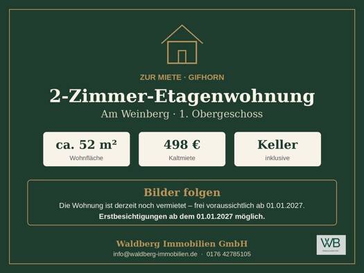 Wohnung zur Miete 498 € 2 Zimmer 52 m² Gifhorn Gifhorn 38518