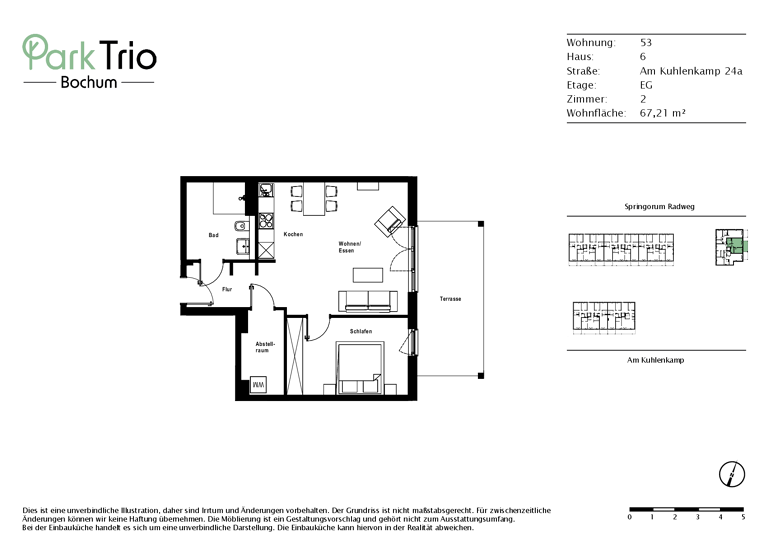 Wohnung zur Miete - Erstbezug 930 € 2 Zimmer 67,2 m² EG frei ab sofort Am Kuhlenkamp 24a Weitmar Bochum 44795