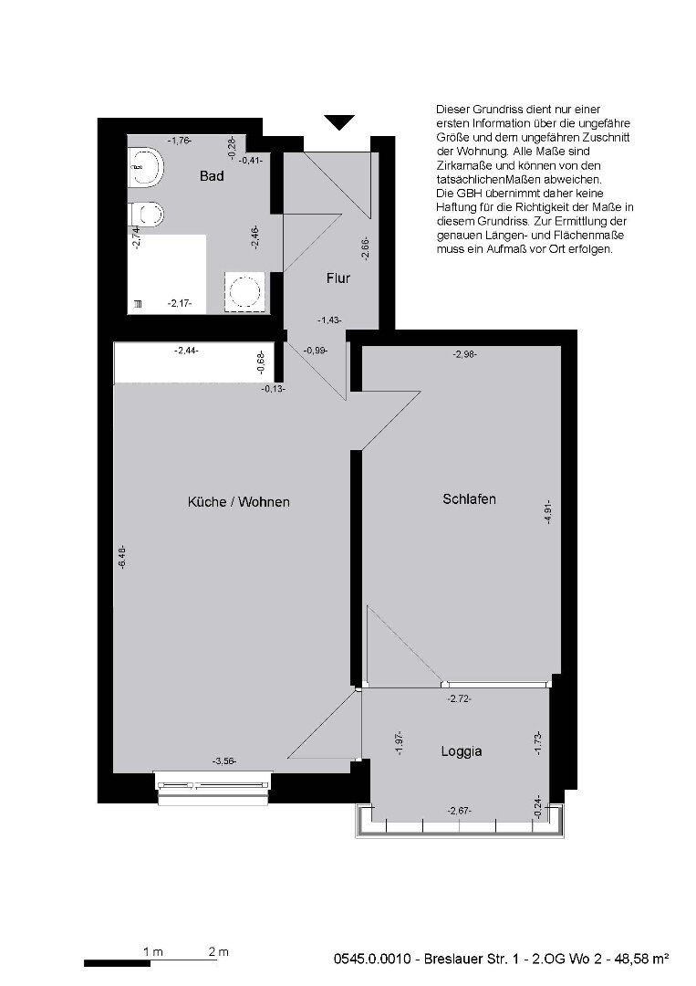 Wohnung zur Miete nur mit Wohnberechtigungsschein 411 € 2 Zimmer 48,6 m²<br/>Wohnfläche 2.<br/>Geschoss Breslauer Str. 1 Mittelfeld Hannover 30519