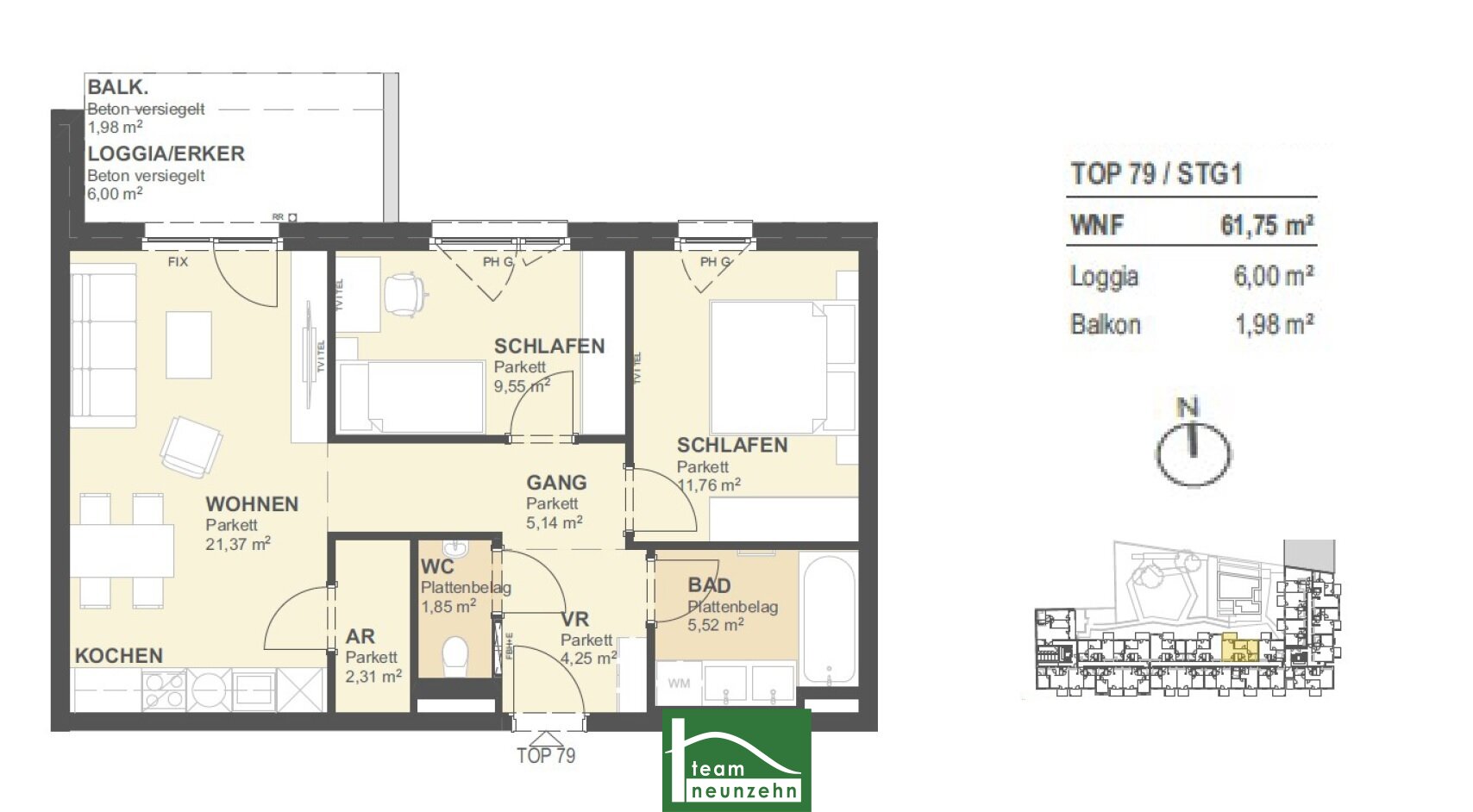 Wohnung zum Kauf provisionsfrei 451.110 € 3 Zimmer 61,2 m²<br/>Wohnfläche 5.<br/>Geschoss Tokiostraße 5 Wien 1220