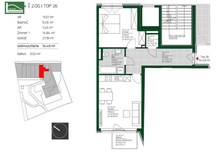 Wohnung zur Miete 519 € 2 Zimmer 54,9 m² 2. Geschoss Ungergasse 39 Gries Graz 8020